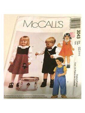 Vintage Sewing Pattern McCalls 3043 Toddler Shirt Jumper Rumper Size 2-3-4 U/C